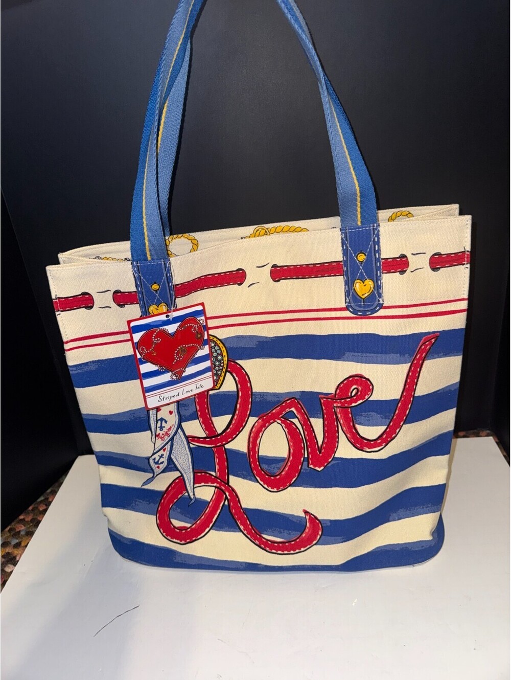 Brighton LOVE striped Canvas Tote, Brand New with Tags Nautical Animated Bright